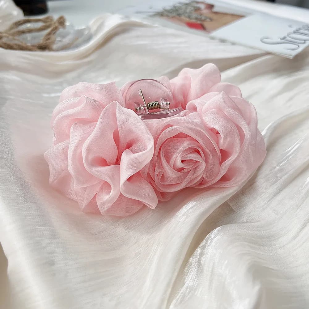 Fermaglio per Capelli in Chiffon a Forma di Rosa, Stile Coreano, Non Danneggia i Capelli, Accessori per Capelli da Donna
