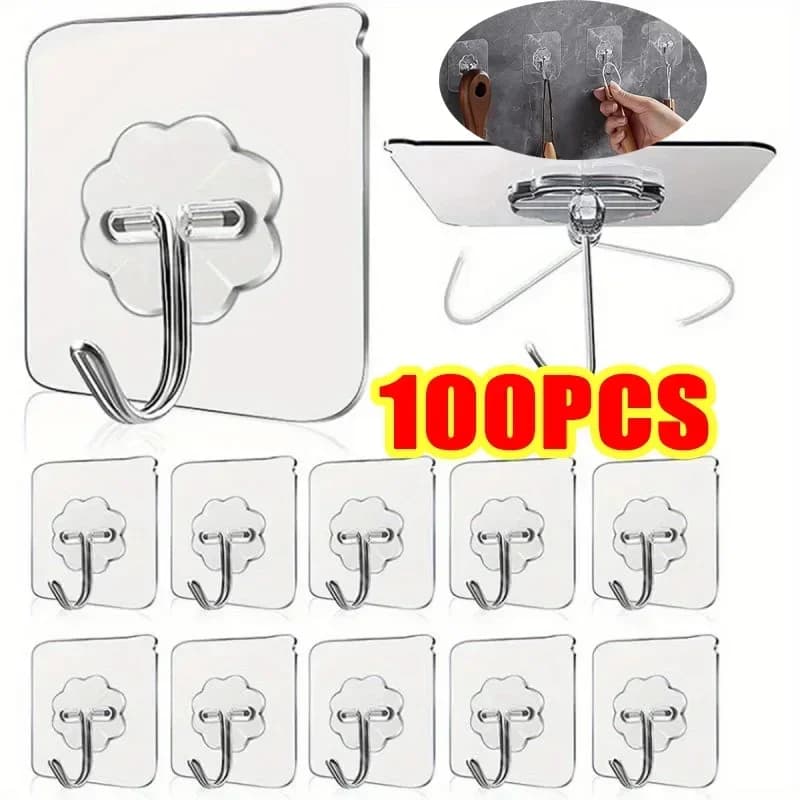 1-100PcsTransparent Self adhesive wall hooks Multi-Purpose Wall Hook Key Holder Towel Holder For Kitchen Bathroom Accessories