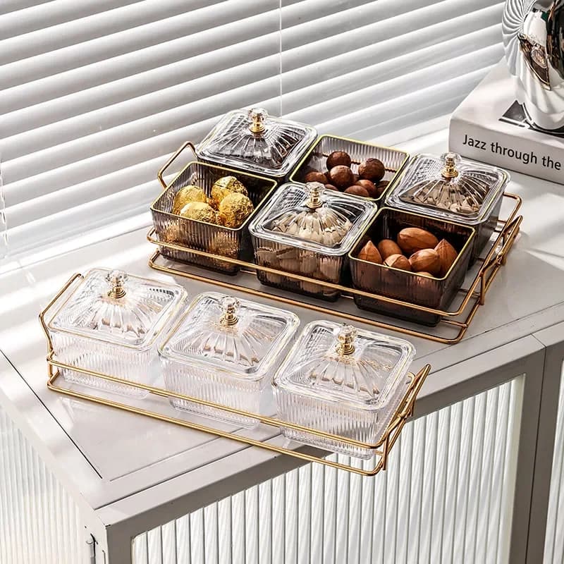 Contenitore Quadrato Trasparente per Dessert, Piatto per Frutta Secca e Insalata, Vassoio per Snack, Scatola per Conservazione Alimenti con Coperchio, Ciotola, Stoviglie