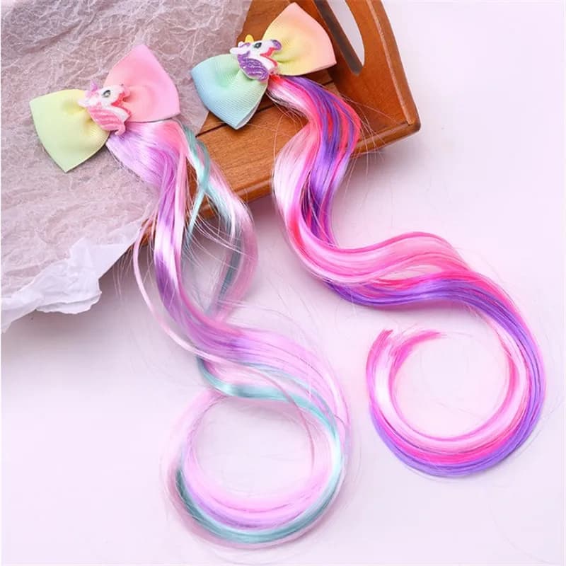 Fermagli per capelli a forma di unicorno per ragazze, accessori per trecce con fiocco arcobaleno, forcine lunghe da principessa per bambini, strumenti per intrecciare i capelli