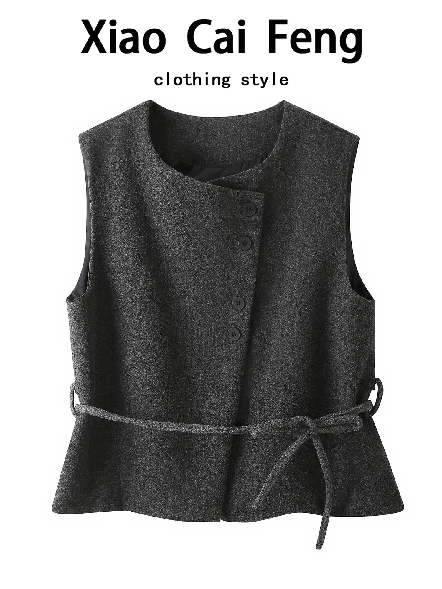 Gilet in Lana da Donna Stile Old Money, Autunno Inverno, con Cintura Modellante, Cappotto Sottile Casual per il Pendolarismo, Collo Rotondo, Spesso