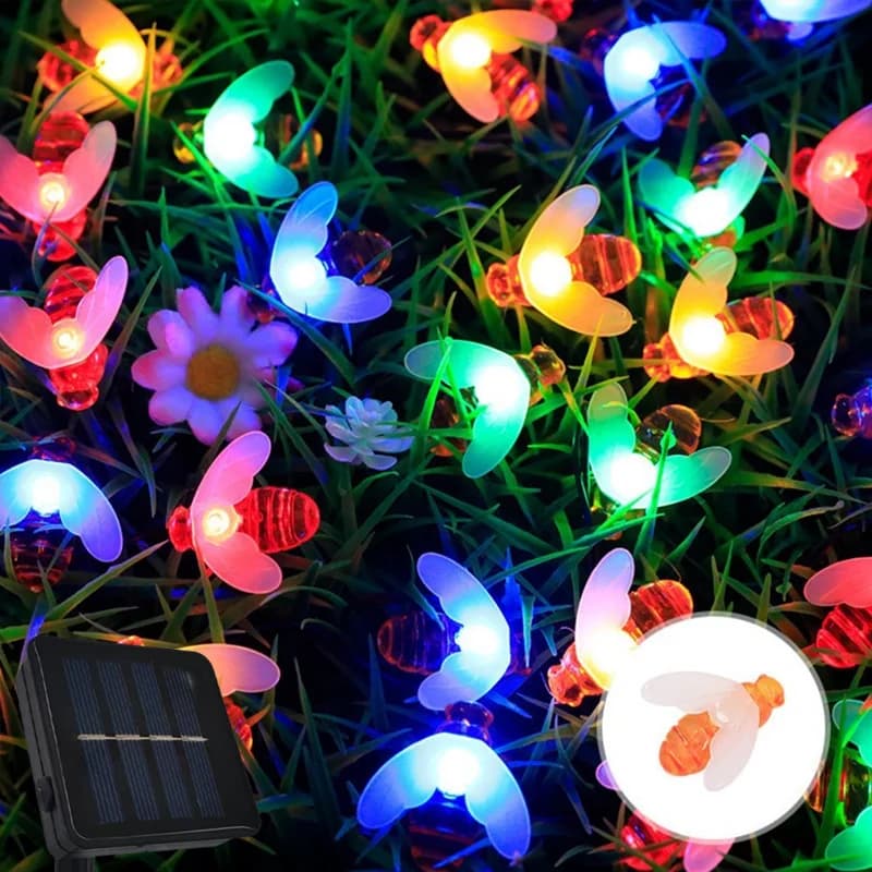 Lampada Solare a Forma di Ape con 20/50/100 LED, Luci Fatate per Esterni, Ghirlanda Natalizia, 8 Modalità, Impermeabile, per Patio, Giardino, Feste e Decorazioni Domestiche