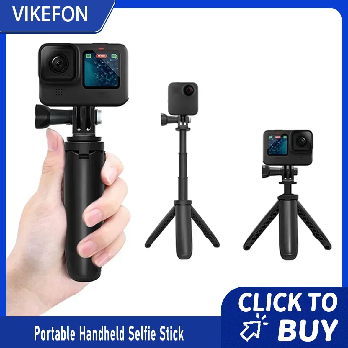 Bastone Selfie Portatile per Riprese all'Aperto, Treppiede da Tavolo per Fotografia Sportiva, Supporto per Fotocamera Compatibile con Gopro 10/11/12 Max e Accessori