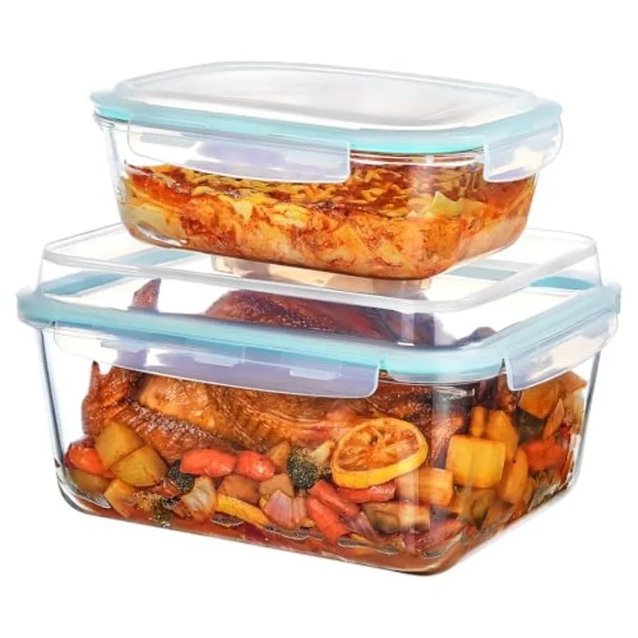 Set di Contenitori in Vetro Extra Large da 220oz + 76.4oz, Set di Contenitori per Alimenti con Coperchi Ermetici a Scatto per Arrostire il Tacchino