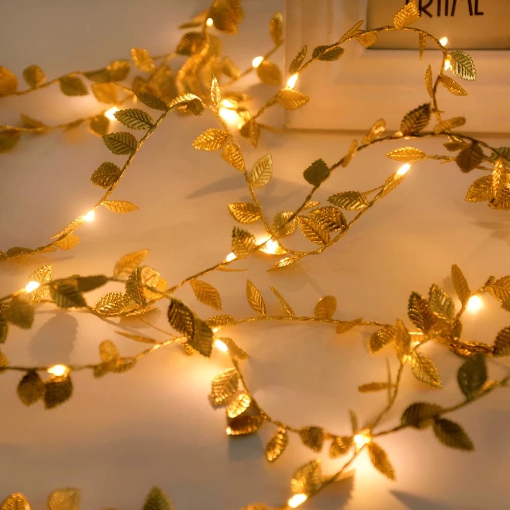 2M 20LED luci di stringa di foglie artificiali dorate, luci di fata per la decorazione della festa a tema dei passi del Patio del soggiorno della camera da letto di casa