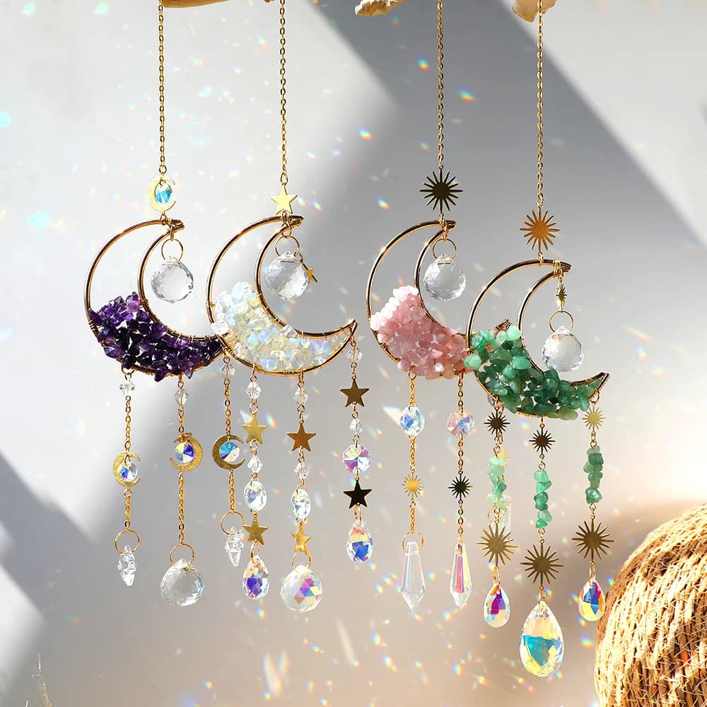 Dreamcatcher Suncatcher Crystal Sun Catcher Finestra interna Prisma Palla Luna Arcobaleno Campanelli eolici Auto Appeso Decorazione del giardino Regalo
