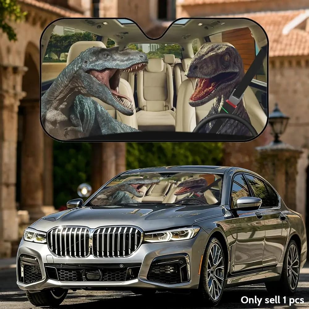 Parasole Divertente a Forma di Dinosauro, Pieghevole, Universale per Parabrezza Auto, Protezione UV, Isolamento Termico, Copertura Richiudibile