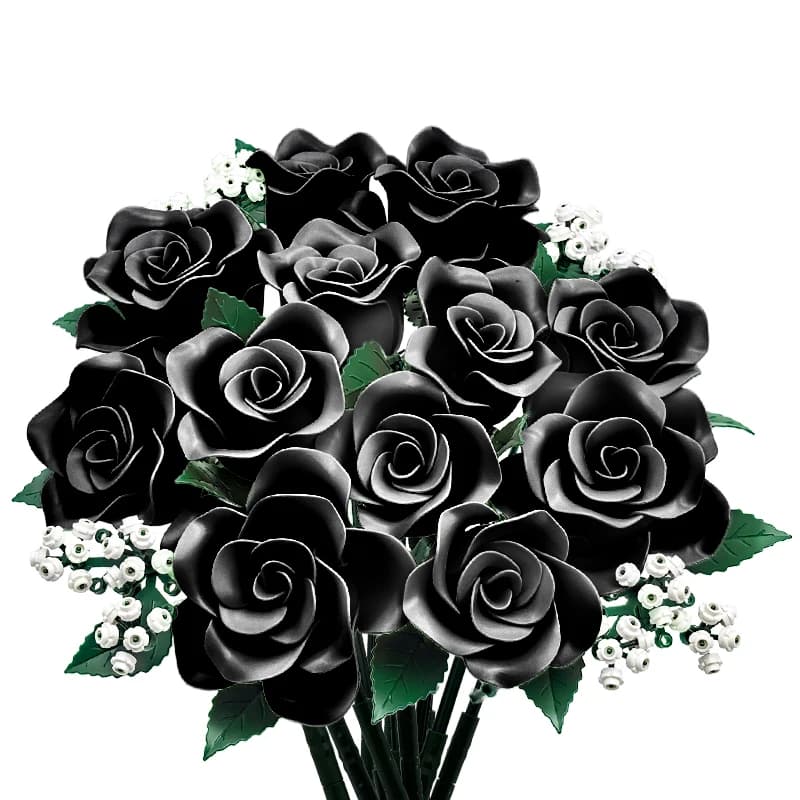 Blocchi di Costruzione Rosa Nera, Bouquet di Fiori Artificiali, Rosa Eterna Fai-da-Te, Regalo Romantico per Donne, Fidanzate, Decorazione Casa, Stile Gotico Botanico