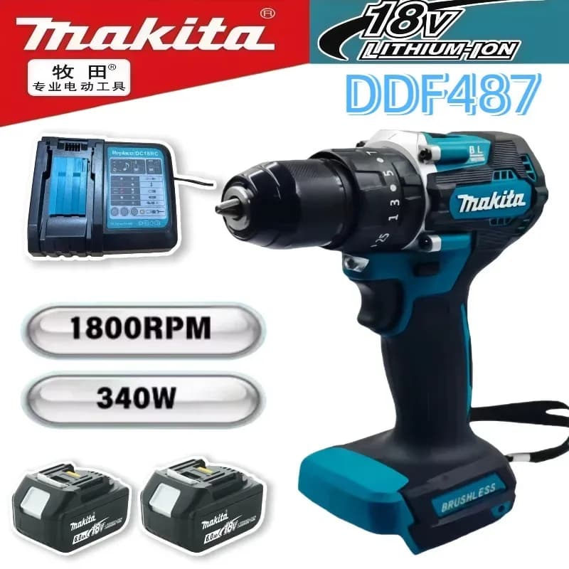 Makita DDF487 13mm red and black brushless household 18V lithium-ion charging impact drill, high torque electric screwdriver