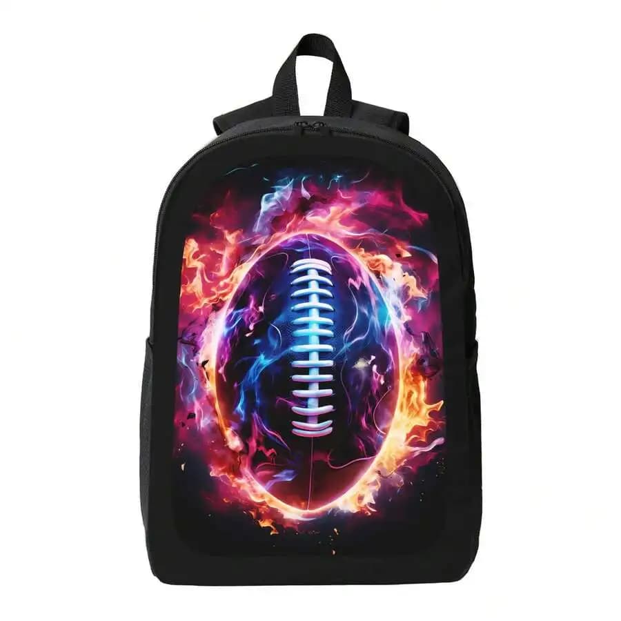Flame Football Print Backpack For Adults Sport School Bag