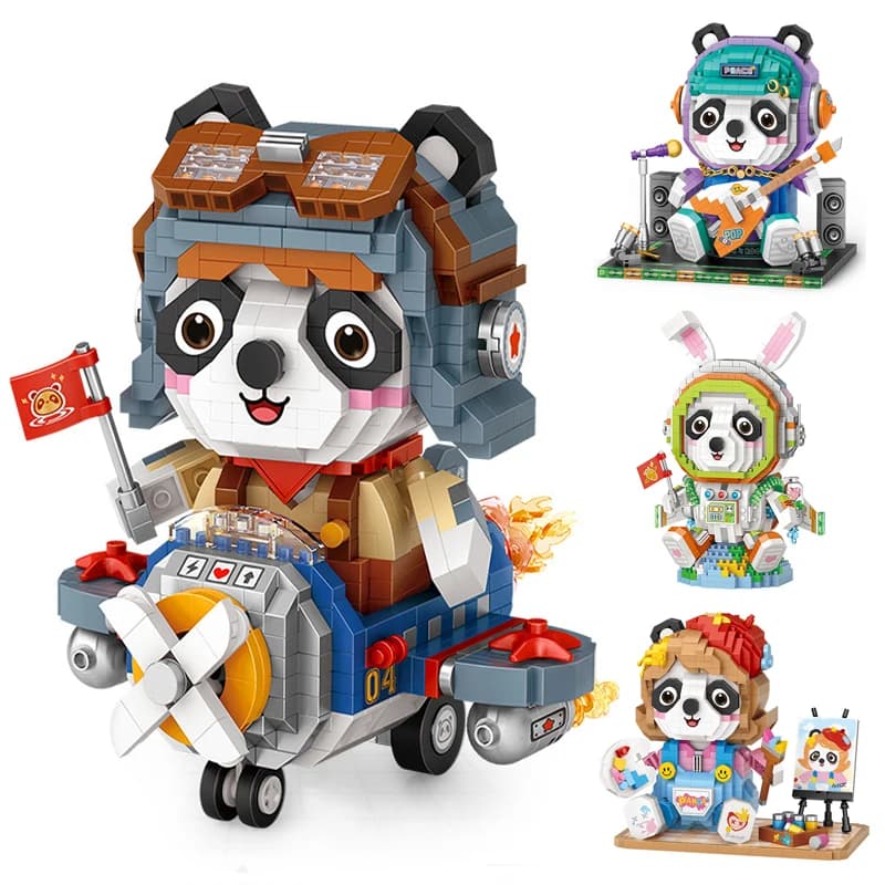 Cartone animato carino bambola Building Block Panda Pilot modello 3D assemblato Micro-particella mattone fai da te bambini giocattolo educativo regalo di festa