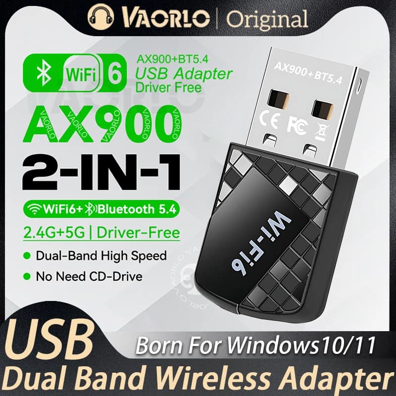 2 IN 1 WIFI6 AX900 Scheda di rete WiFi USB Adattatore wireless Bluetooth 5.4 Dual Band 2.4G + 5GHz 900Mbps Ricevitore Dongle per Win10/11