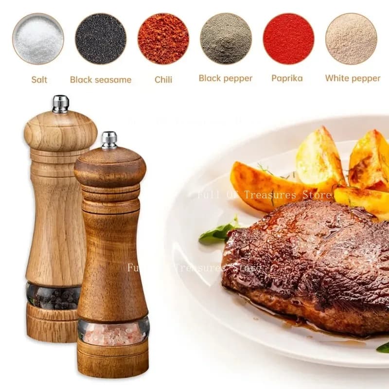 Set di macinapepe e sale da 6 pollici, bottiglia di condimento macinato, nucleo in ceramica, fornitura da cucina in legno massello