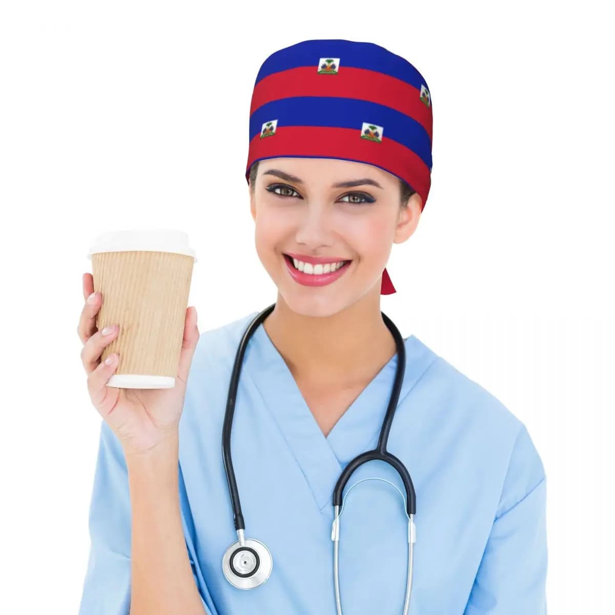 Flag Of Haiti Haitian Scrub Hat Doctor Working Surgical Cap Men Women Adjustable Nursing Caps for Dentist