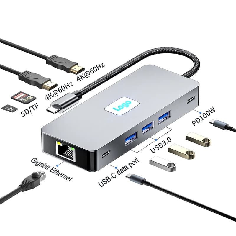 Justlink 10 in 1 MST HUB PD100W Multi USB3.0 RJ45 1000M Dual HDMI 4K @ 60HZ Tipo c Docking Station Accessori per computer per laptop