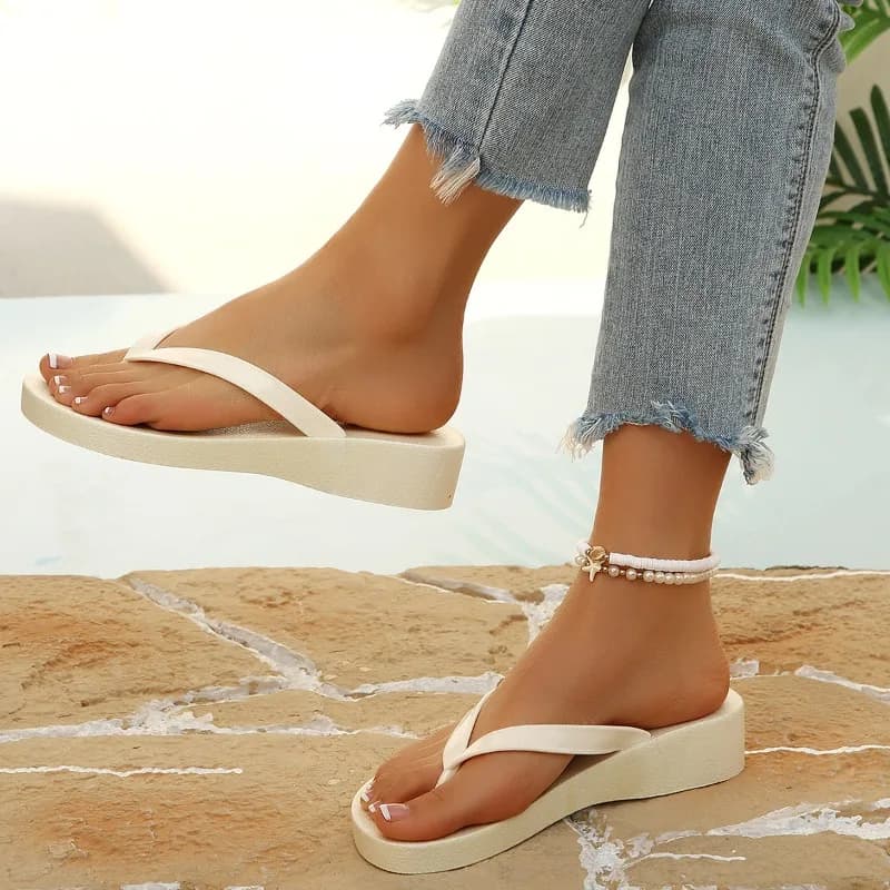 2026 Women's Wedge Heel Flip Flops Casual Beach Sandals Lightweight Platform Thong Slippers
