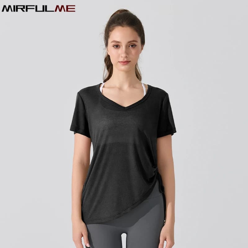 Camicie da yoga da donna estive con scollo a V maniche corte T-shirt sportiva fasciatura da corsa maglietta allentata sottile palestra fitness top camicetta femminile