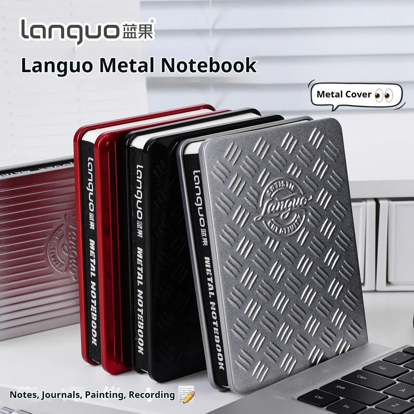 LANGUO 108Sheets Metal Cover Notebooks 64K Pocket Sketchbook Blank Paper Small Journal Notepads for School Office Travel Gifts