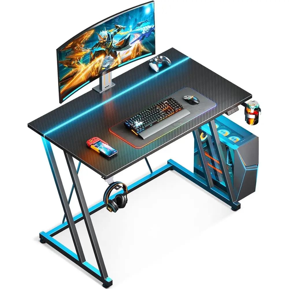 Piccola scrivania da gioco da 32 pollici con luce a LED, scrivania per computer per piccoli spazi, tavolo da gioco con struttura in fibra di carbonio, scrivania per PC per bambini Gi