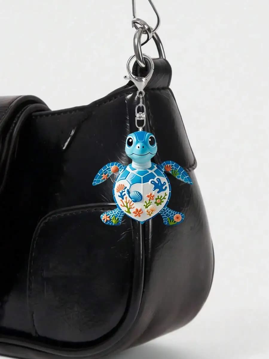 Portachiavi con motivo simpatico tartaruga blu per borse, chiavi, portafogli, accessori per auto