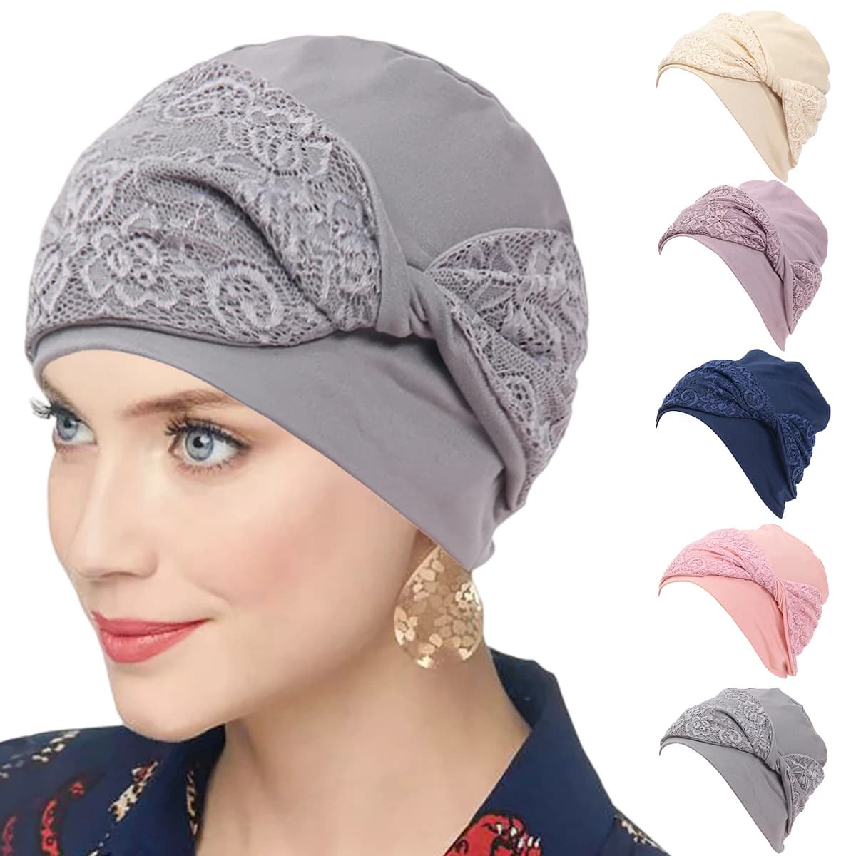 2026 New Muslim Hijabs Women Instant Turban Hats Lace Patchwork Headscarf Bandana Chemo Beanies Caps Islamic Hats Head Wrap