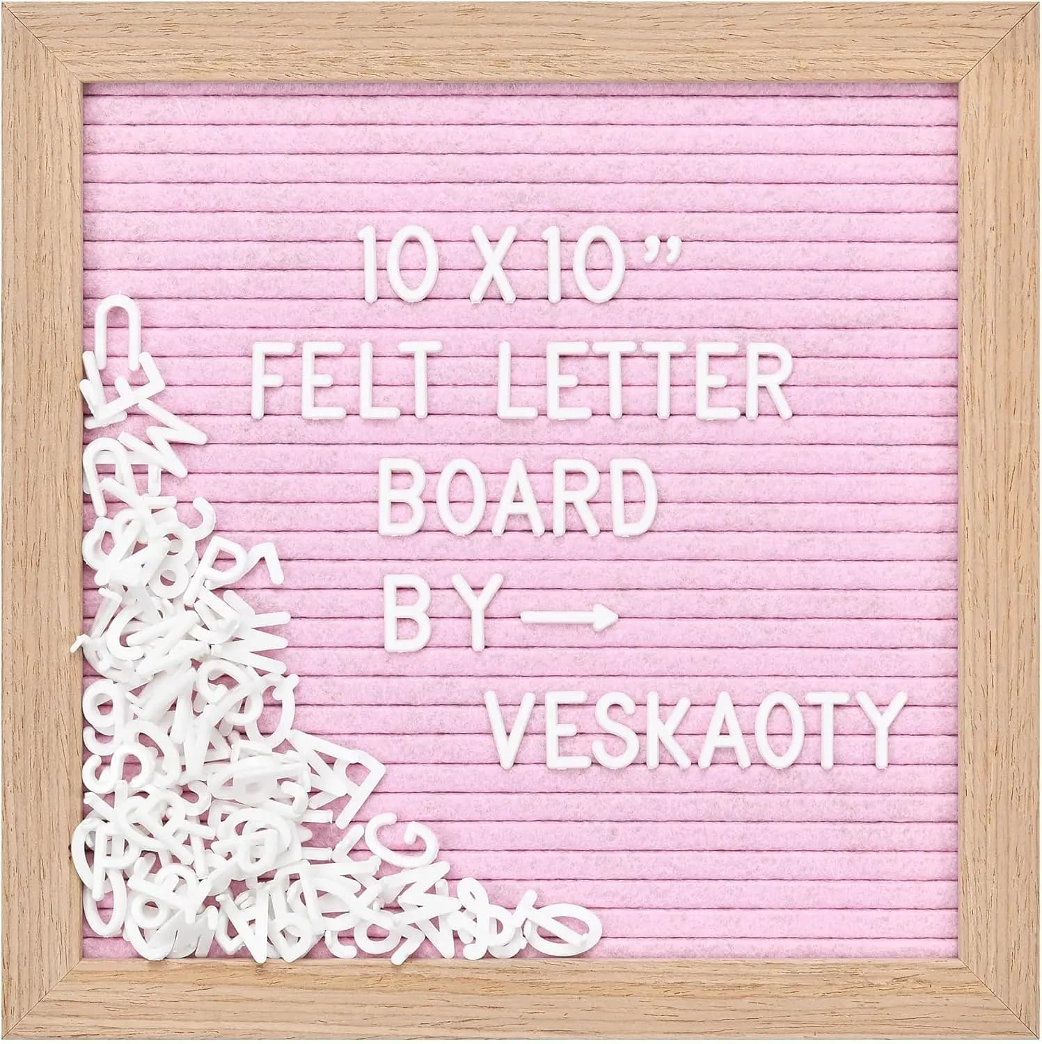 Lavagna in Feltro 10x10 Pollici con 294 Lettere, Numeri e Simboli, Cornice in Legno e Gancio da Parete in Rosa