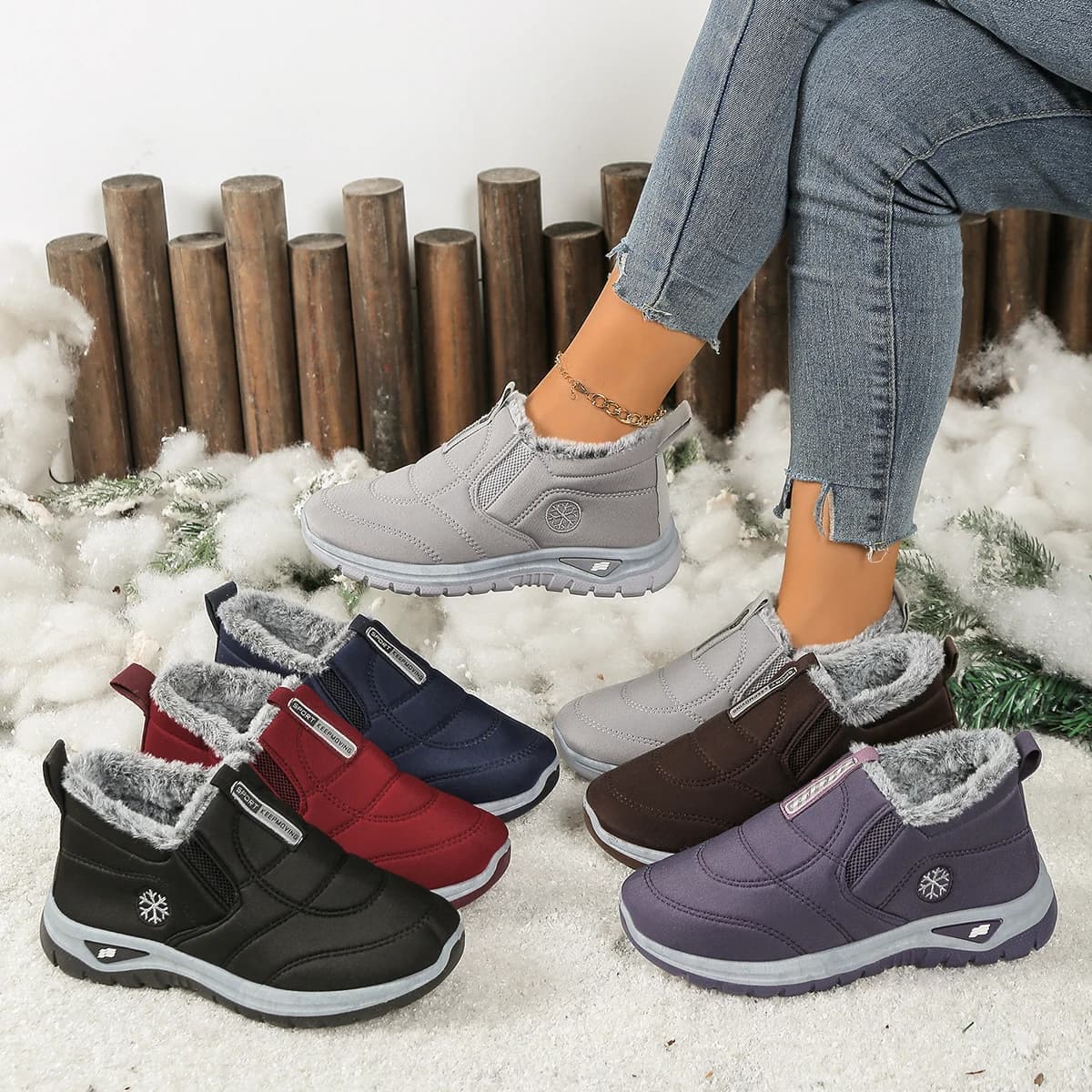 Women's Winter Snow Boots Warm Fuzzy Lined Waterproof Slip On Outdoor Ankle Boots for Cold Weather
