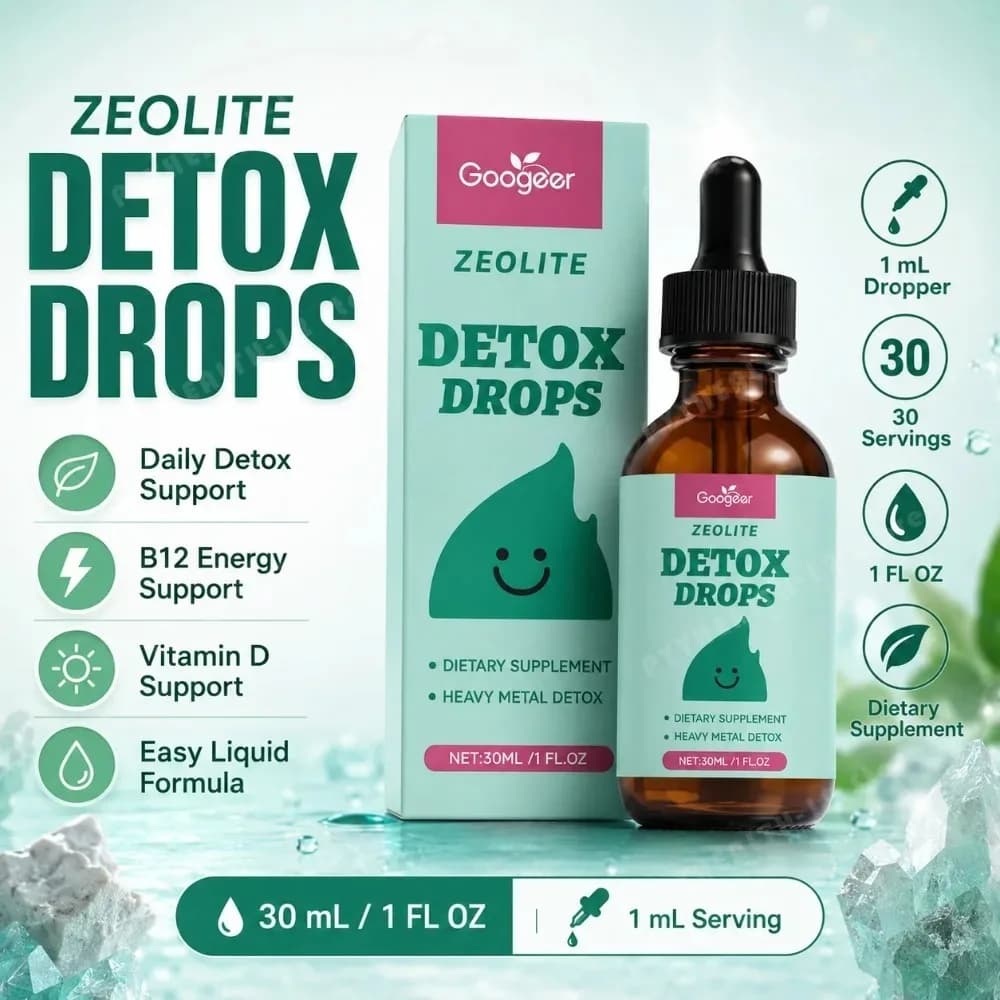 Googeer Gocce Detox alla Zeolite - Integratore Alimentare per la Disintossicazione dai Metalli Pesanti con Vitamina D e B12 | Formula non-OGM, senza soia, 30ml