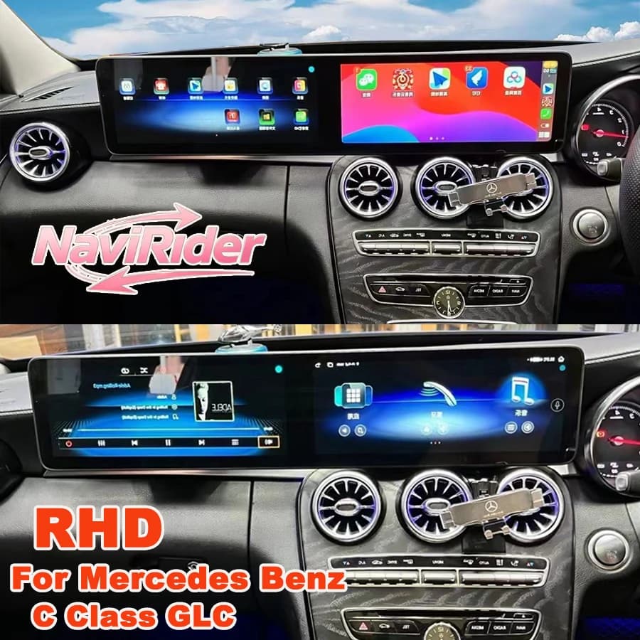 RHD 24.6 Inch Dual Screen Android 15 For Mercedes Benz C Class GLC NTG 5.0 6.0 Carplay Stereo Car Radio GPS Navi BT Video Player
