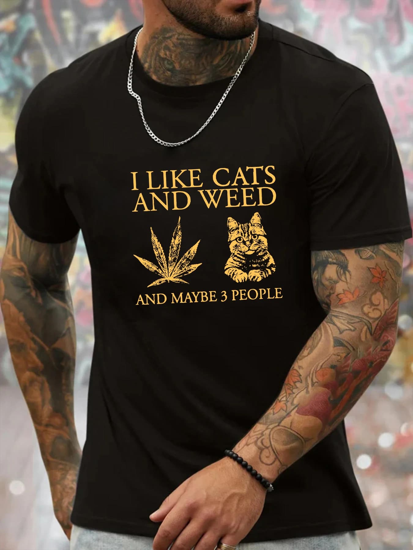 Comoda stampa grafica da uomo girocollo I LIKE CATS T-shirt streetwear a maniche corte per l'uso quotidiano estivo