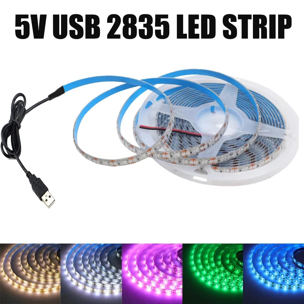 LED Strip USB 5V with duct tape 2835 60LED Flexible LED tape Waterproof rope light for backlit cabinet lamp TV