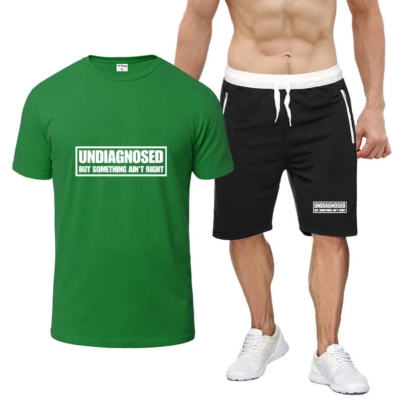 2026 Undiagnosed But Something Ain't Right Print Summer Men's New Nine Color Short-sleeved Trendy Cotton T-shirt + Shorts Suit