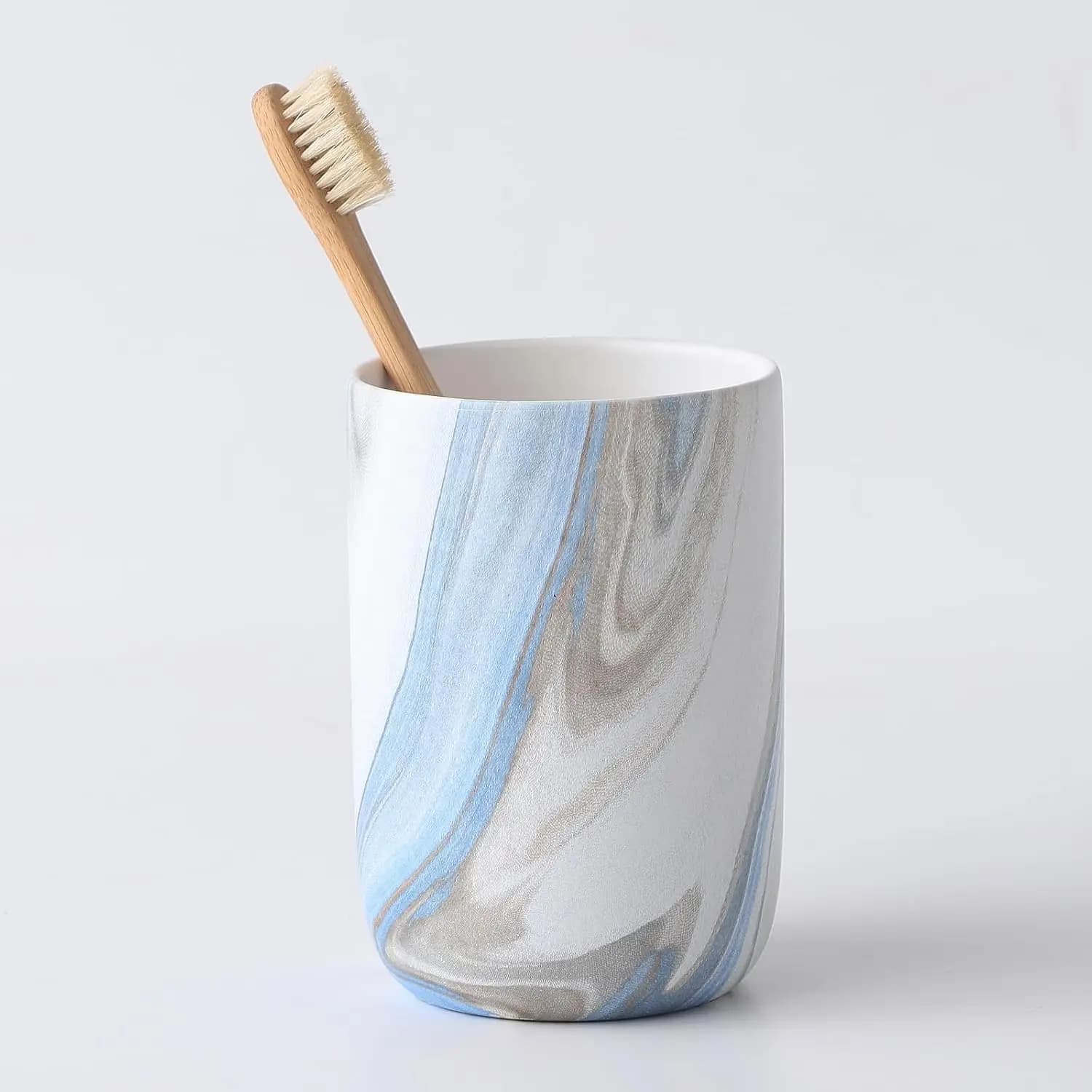 Portaspazzolino in Ceramica per Bagno, Set di Bicchieri in Marmo con Porta Dentifricio, Organizzatore Multiuso per