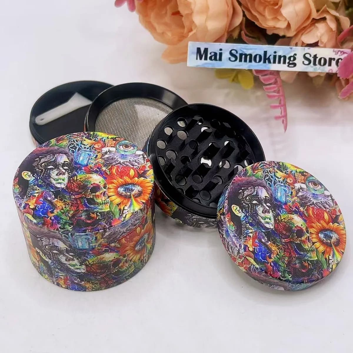 Grinder per Erbe a Forma di Teschio 1.6/2 Pollici, Macinino Manuale in Metallo a 4 Strati per Sale, Spezie, Pepe, Erbe Grezze, Tabacco, Accessorio per Fumatori