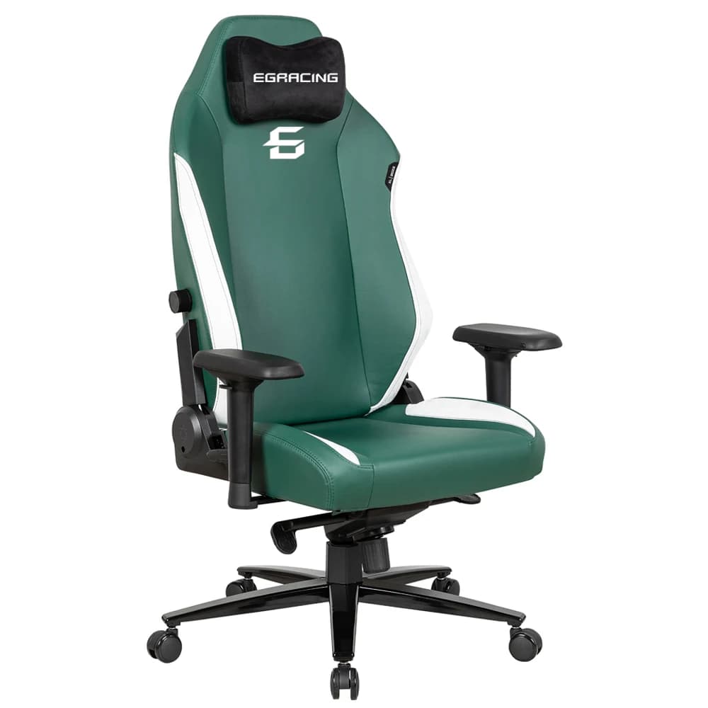 Sedia da Gaming e Ufficio in Pelle Verde di Lusso con Funzione di Raffreddamento e Supporto Lombare Regolabile per Giocatori