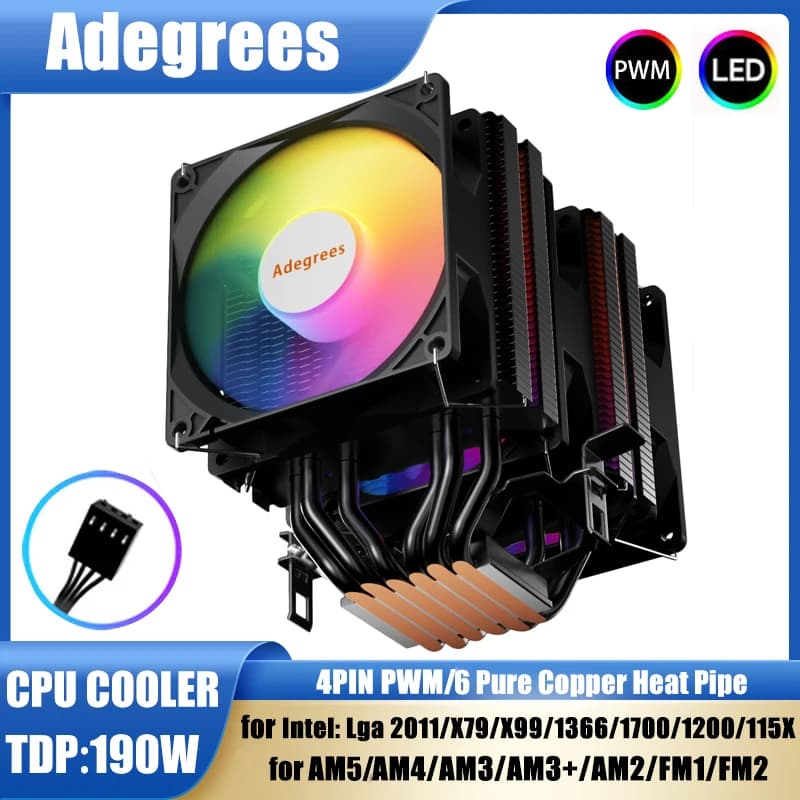 CPU Air Cooler 6 Tubi di Calore 4Pin PC Procesor Tower AM4 Ventola CPU per Intel LGA 1700 1200 1150 1151 1155 2011 X99 X79 1366 AM3 AM5