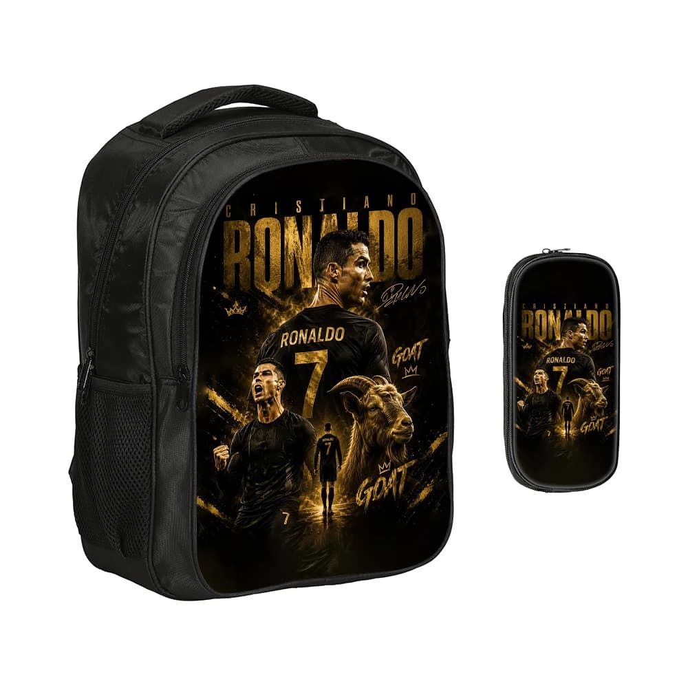 2Pcs Set Bookbag Pencil Bags School Bags Ronaldo Kids School Double layered Backpack Football Star Football Sport Mochila