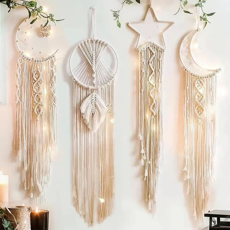 Handwoven Boho Dream Catcher Wall Decor - Nordic Modern Minimalist Hanging Ornament for Bedroom, Living Room & Nursery