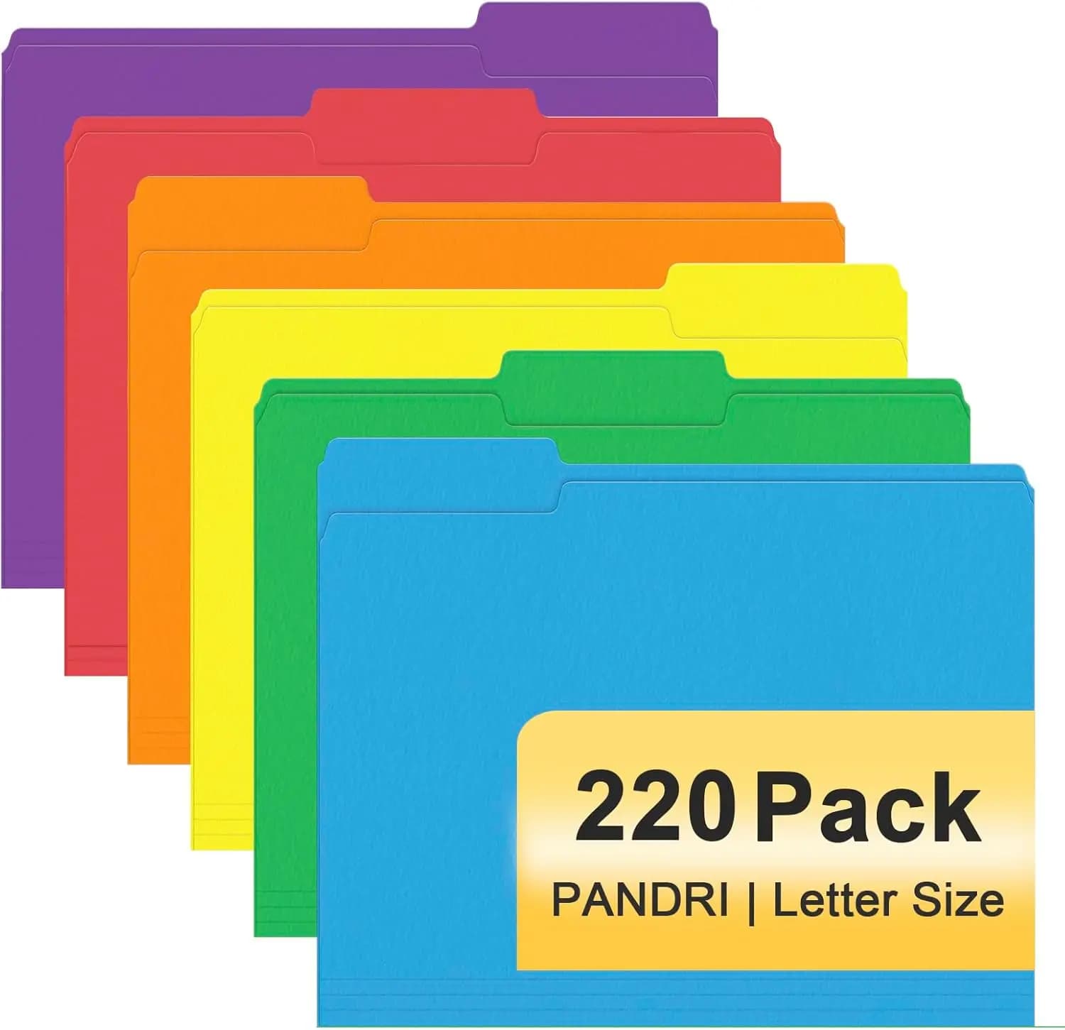220 Cartelle Colorate, con Linguette a Taglio 1/3, Formato Letter, 6 Colori Assortiti per Ufficio e Scuola