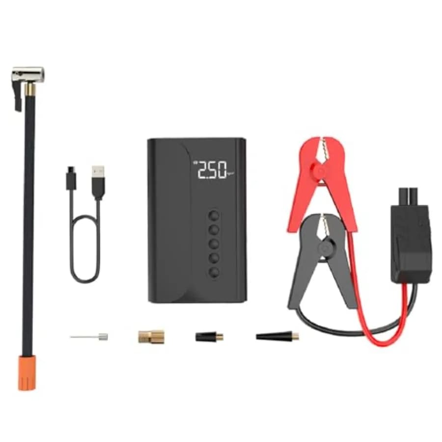 Avviatore portatile con compressore d'aria per veicoli - Power Bank da 10400 mAh Gonfiatore da 150 PSI Batteria da 12 V con display LCD