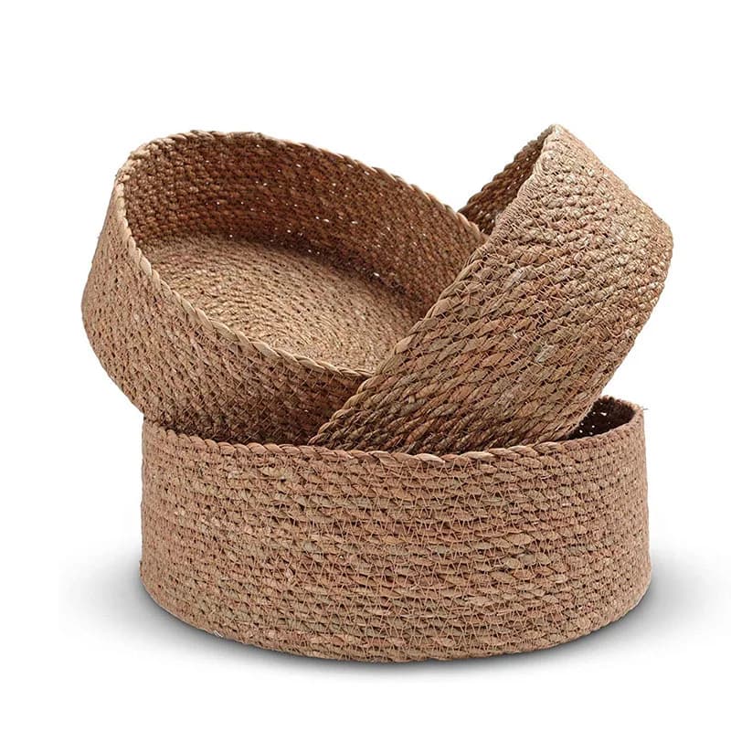Cestino portaoggetti da cucina articoli circolari in paglia intrecciata per cosmetici Organizer da tavolo articoli vari frutta secca pane vassoio per caramelle