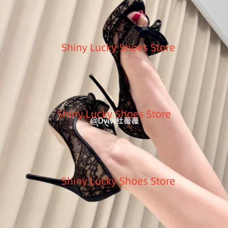 Women's Net Shoes Fish Mouths Fingers Female pumps Sewing lines Ladies Hollow Tacones Butterfly-node Chassure Women's Solid Zapatos