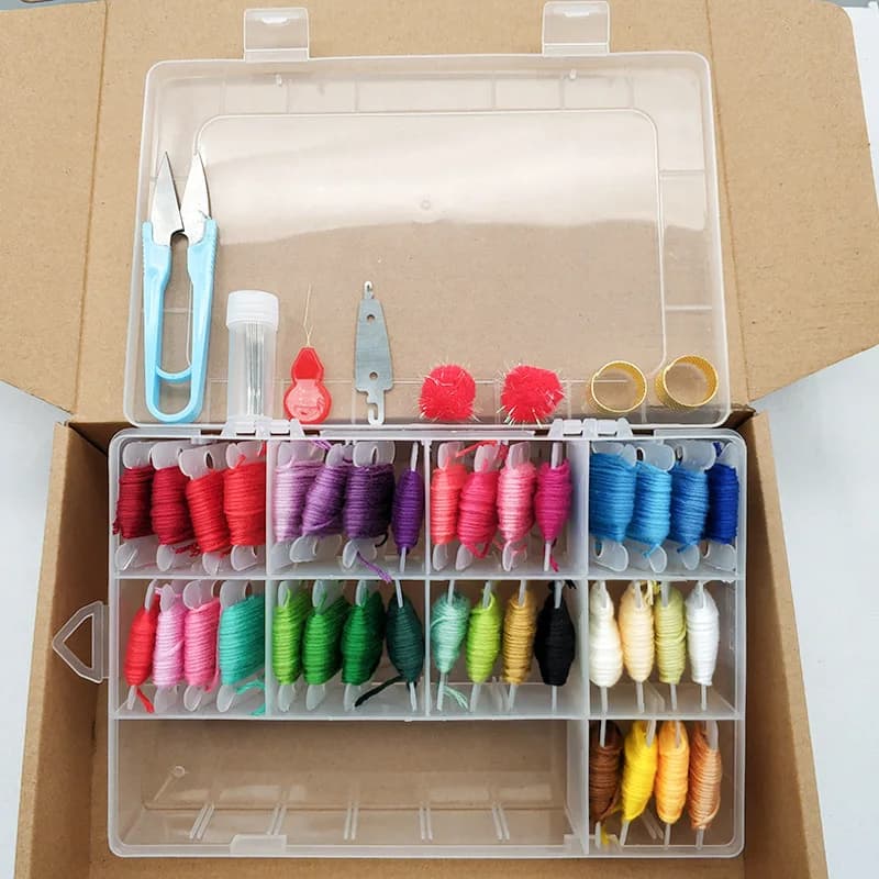 36/50 colori forbici filo da ricamo kit di strumenti per cucire a maglia kit punto croce kit artigianale con scatola di immagazzinaggio aghi infila