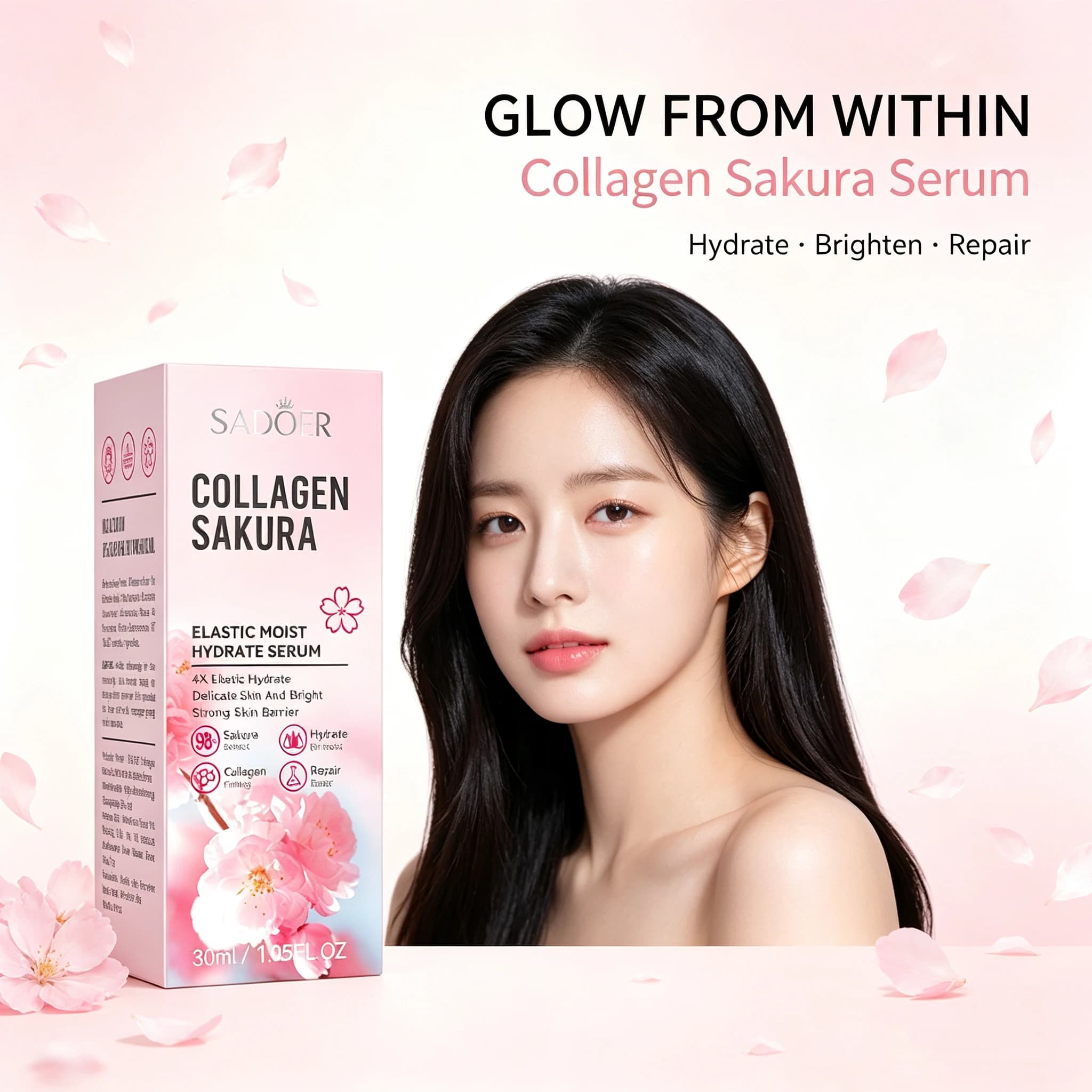 SADOER Sakura Face Serum Shrink Pores Wrinkle Essence Brightening Moisturizing Essence Shrink Pores Moisturizing Skin Care 30ml