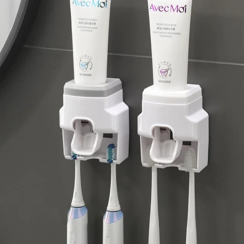 Dispenser Automatico di Dentifricio da Parete Creativo e Piccolo Porta Spazzolini con Spremitore per Doccia e Bagno Familiare - 1 Pezzo