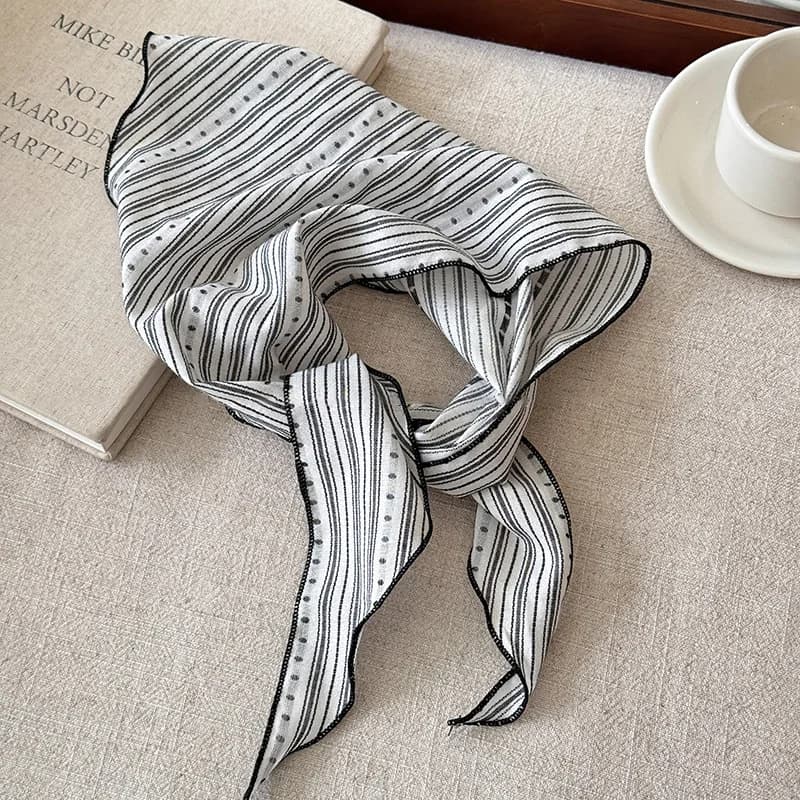 Striped Cotton Linen Triangle Scarf Lightweight Breathable Neck Wrap Bandana Women Vintage Literary Spring Travel Gift