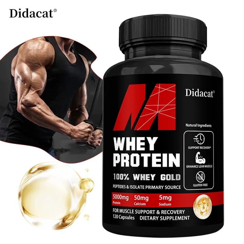 Whey Protein Capsules - Contains 5000 mg of protein - Supports recovery, balanced muscle health, gluten-free, NON-GMO