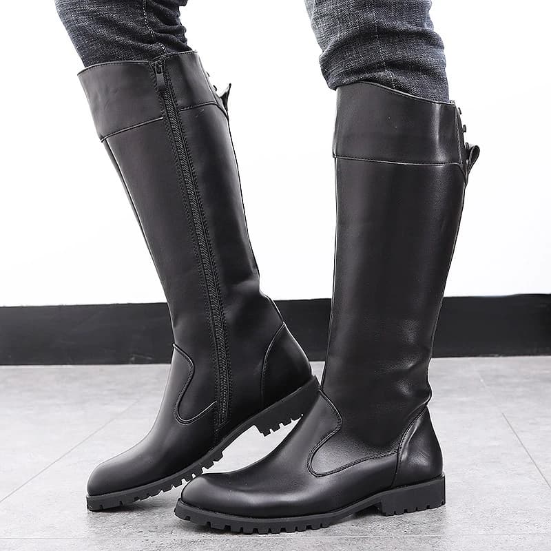 men luxury fashion stage nightclub high boots black designer shoes cowboy original leather boot stylish long motorcycle botas