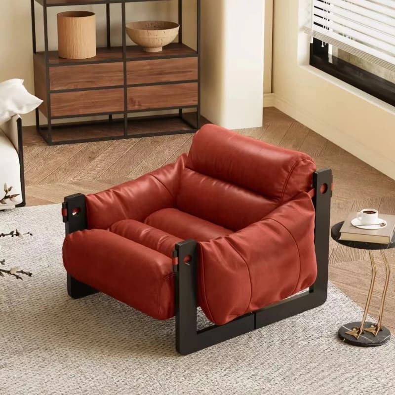 Poltrona moderna singola in pelle cerata, poltrona reclinabile con gambe in legno, soggiorno, camera da letto, mobili semplici per la casa