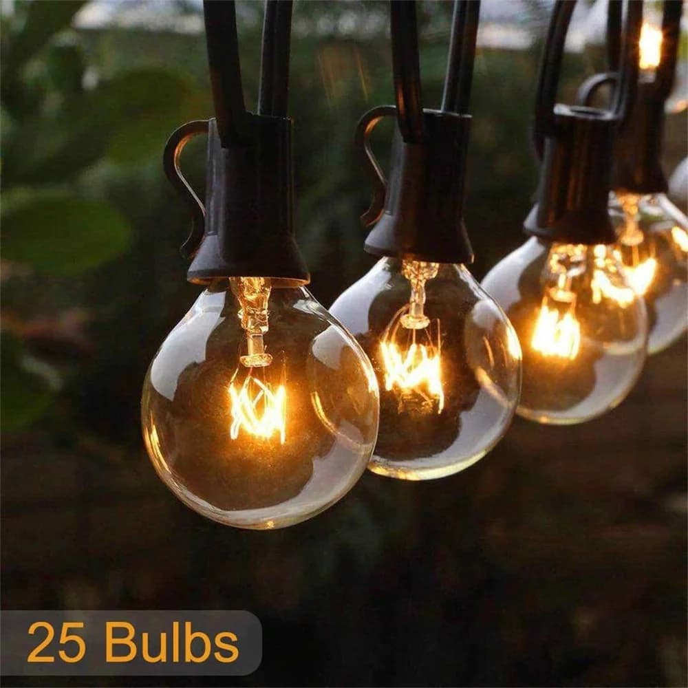 Impermeabile 25Ft G40 Lampadina a globo Luci della stringa Ghirlande esterne Lucine per patio Giardino Festa Matrimonio Decorazioni natalizie